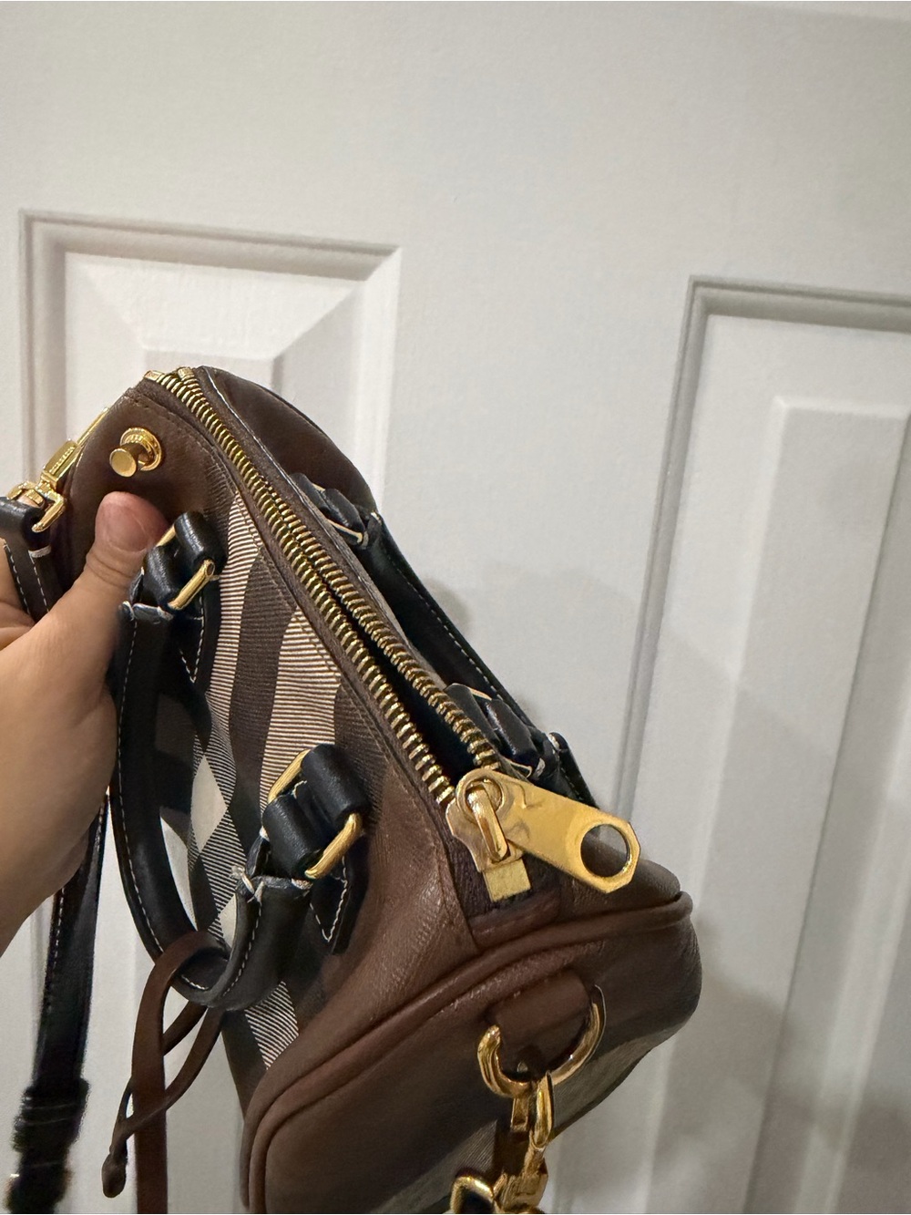 Burberry Brown and Black Check Mini Top-Handle Satchel - Picture 7 of 10